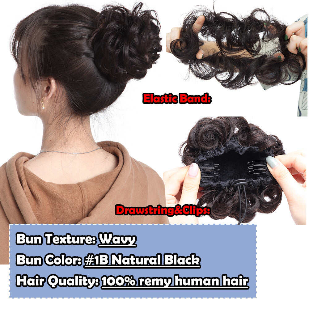 Remy Clip-In Hair Extensions - Messy Bun Hairpiece in Multiple Colors & Styles