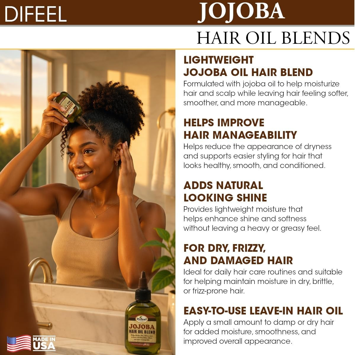Jojoba Hair Oil Travel Size 2.5 oz Moisturizing & Restorative Hair Treatment