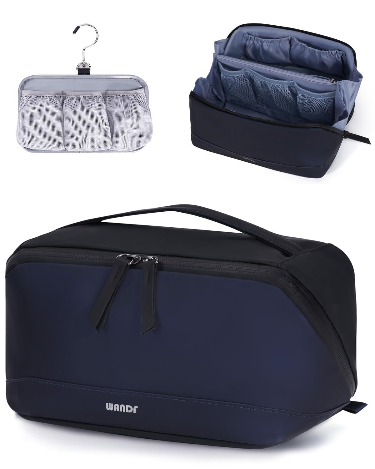 PU Leather Men's Toiletry Bag with Detachable Waterproof Hanging Pouch