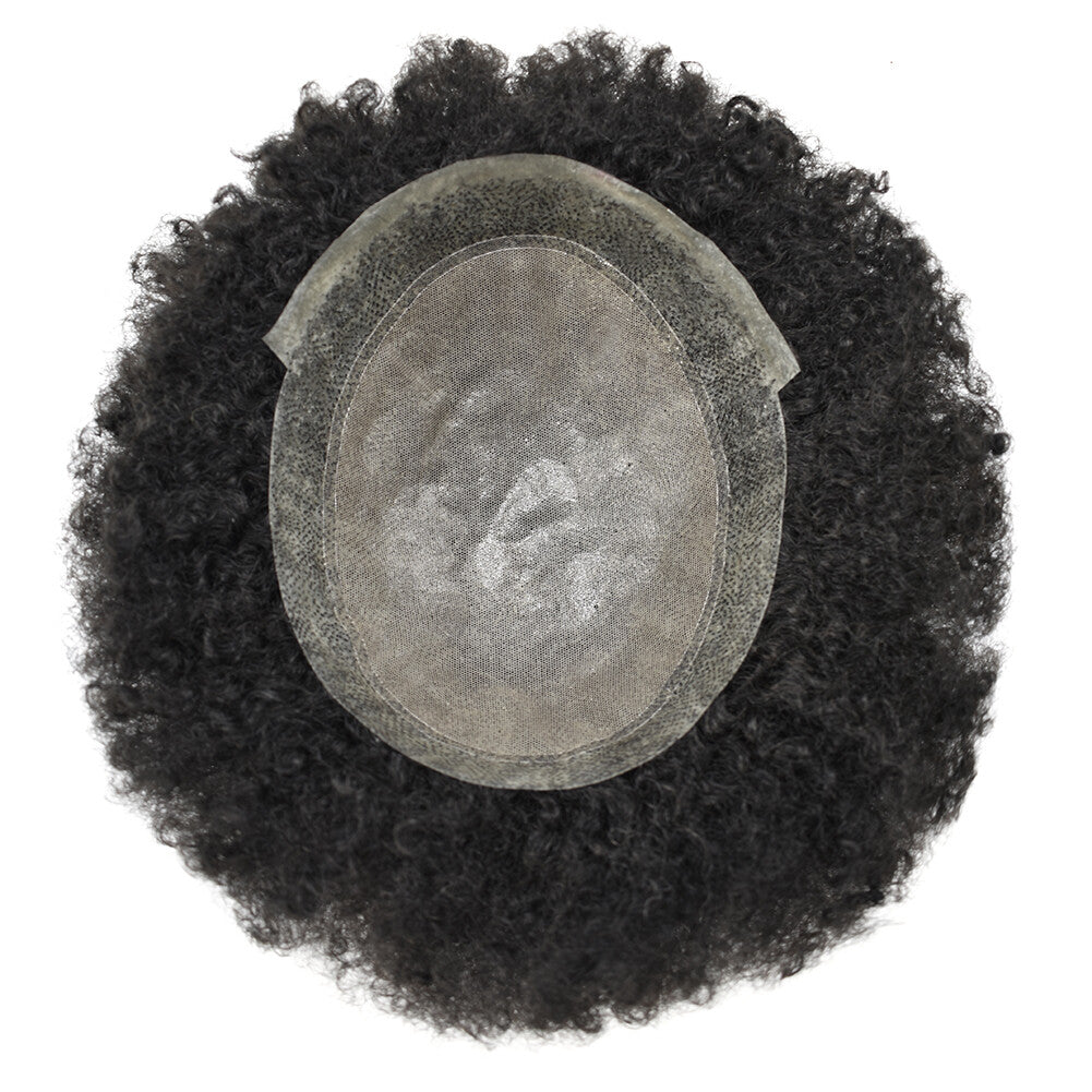 Mens Toupee Afro Curly Wig Lace Front 8x10 Inch Indian Human Hair PU-F
