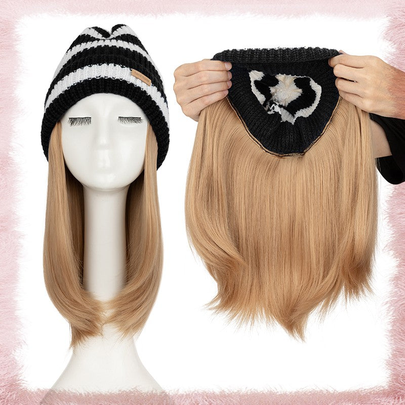 Women Knitted Wavy Wig Winter Beanie Hat - Long Curly Synthetic Hair