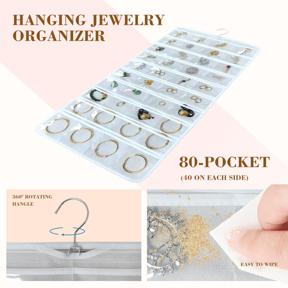 Hanging Jewelry Organizer Wall Door Double-Sided White Storage Solution