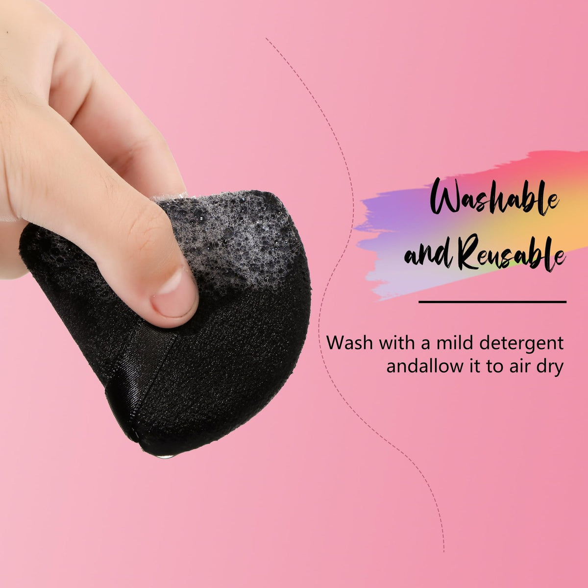 Makeup Powder Puffs Set - 24 Black and Pink Triangular Sponges with Storage Case
