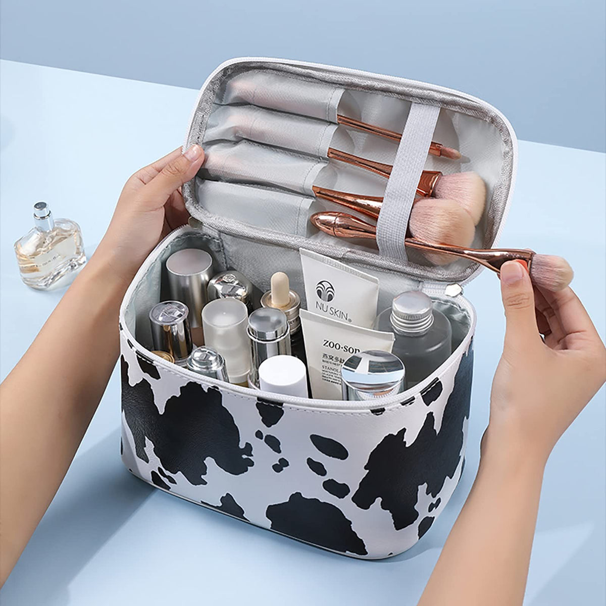Waterproof Cow Print Makeup Bag Travel Cosmetic Organizer for Women