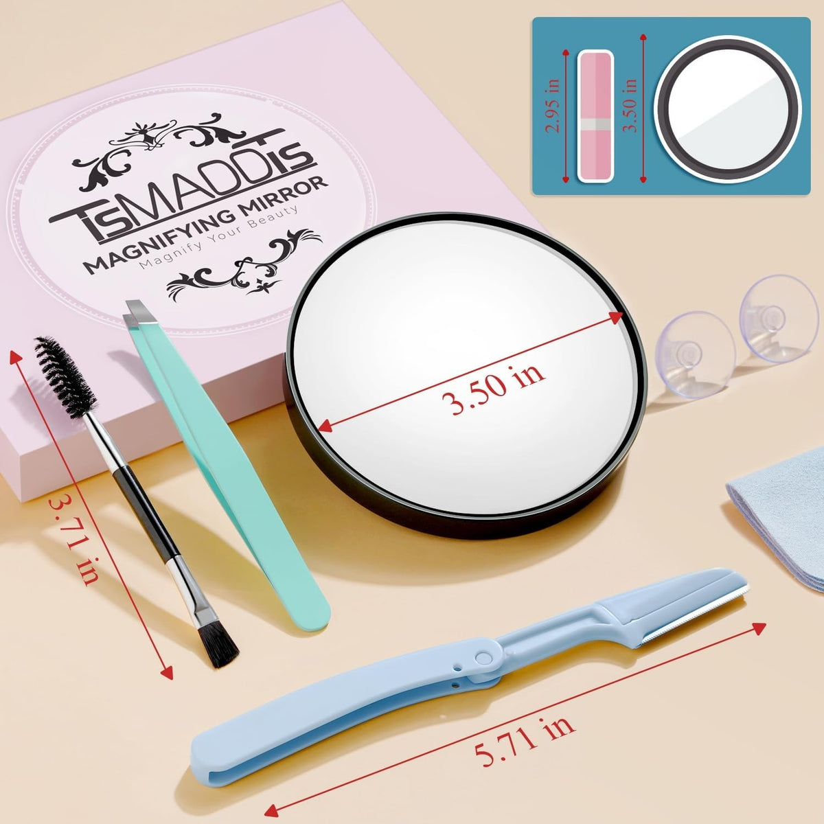 20X Magnifying Travel Mirror with Suction Cups - Small Vanity Mirror for Makeup & Grooming