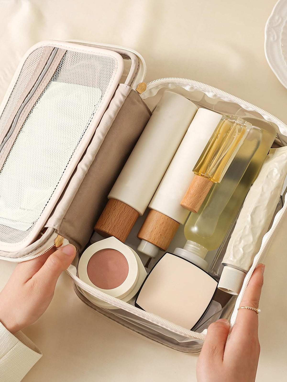 Large Clear Travel Cosmetic Bag Waterproof Makeup Organizer with Handle