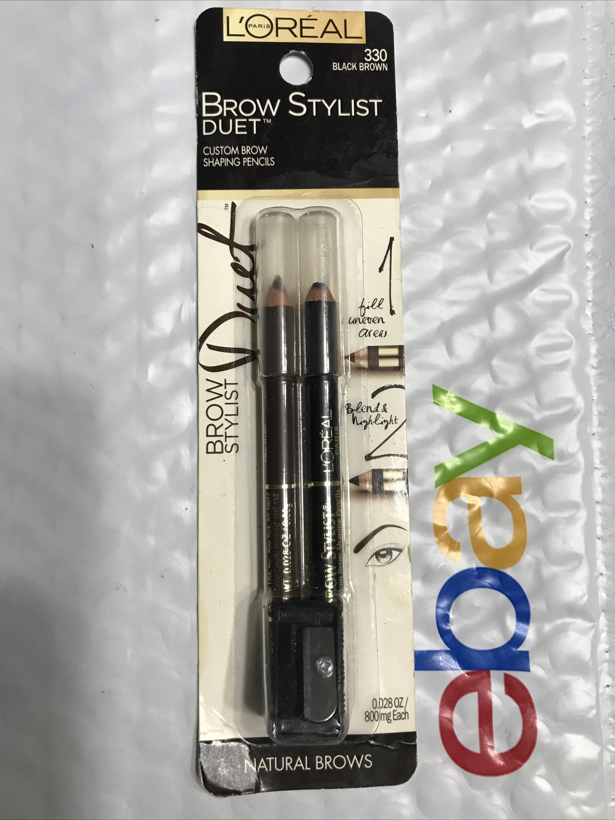 Loreal Brow Stylist Duet 330 Black Brown Eyebrow Pencils - 2 Pack, Sealed