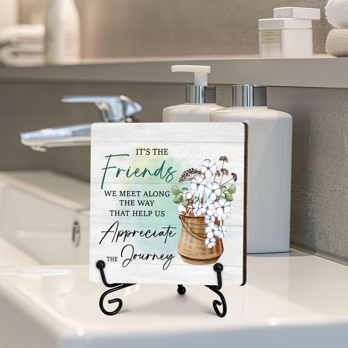 Friendship Themed Wooden Desk Decor Sign - 5x5 Inches for Office & Home