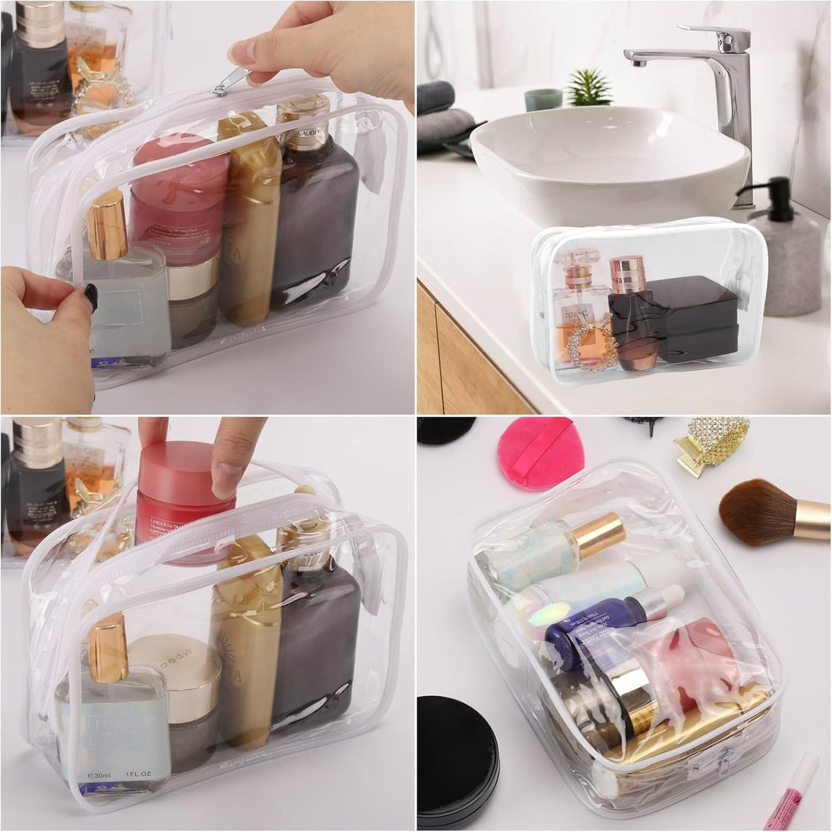 Set of 10 Waterproof Clear Makeup Bags Travel Organizer Cosmetic Bags