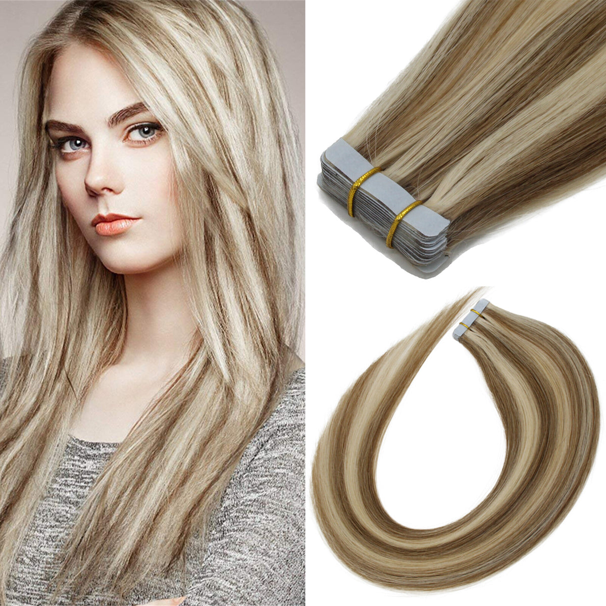 Remy Hair Tape-In Extensions Full Head 40pc Natural Straight Human Hair