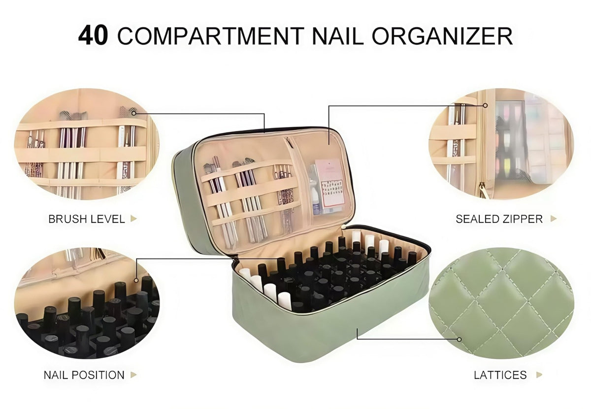 Nail Polish Organizer Case Holds 40 Bottles with Lamp Storage - Pink