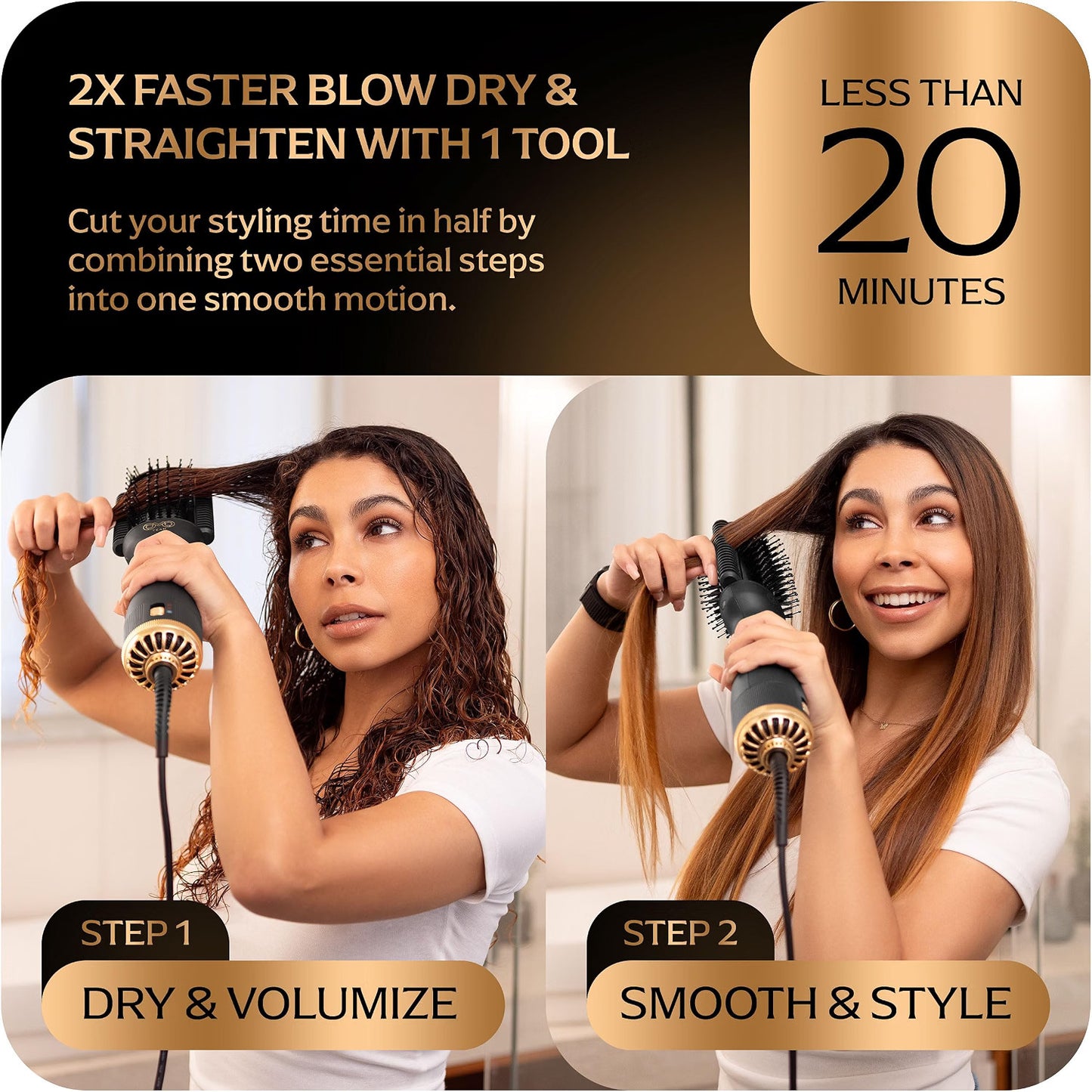 4-in-1 Dual Voltage Ionic Hair Styling Brush - Blow Dryer, Straightener, Curling Wand