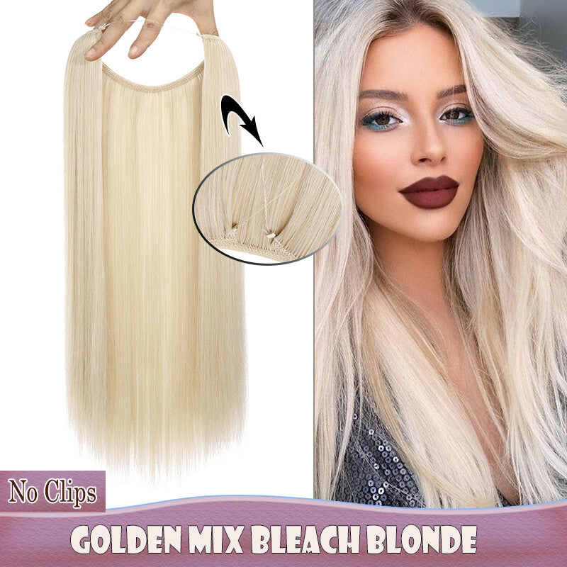 Invisible Wire Clip-In Hair Extensions with Clips & Replacement Wires - Natural & Wavy, 20/24 Inch