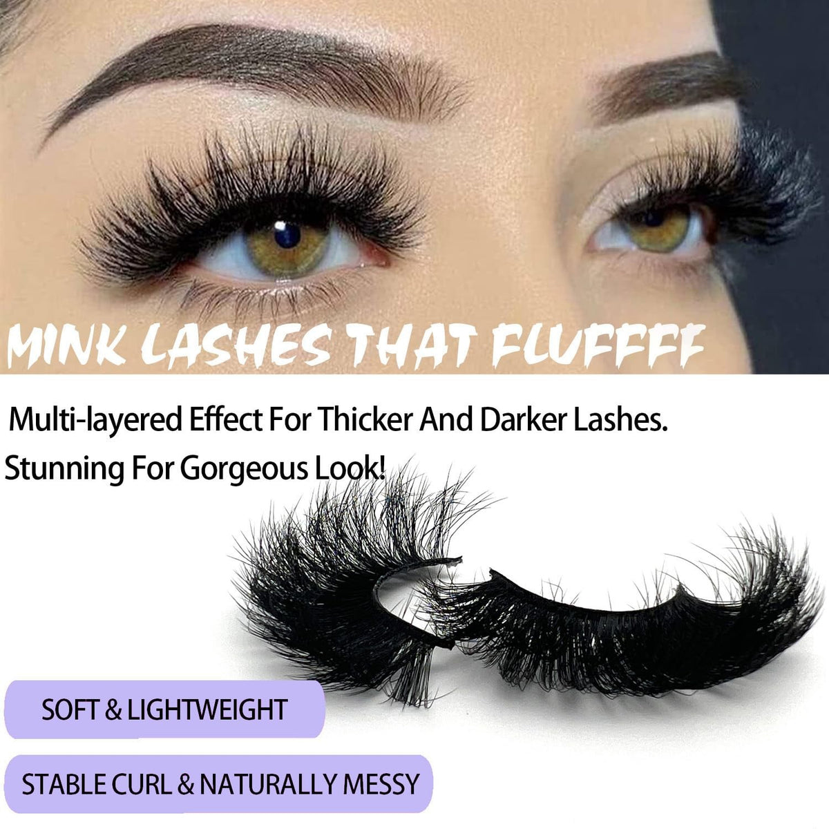 Mink Lashes 25mm Dramatic False Eyelashes, 10 Pairs Fluffy Strips