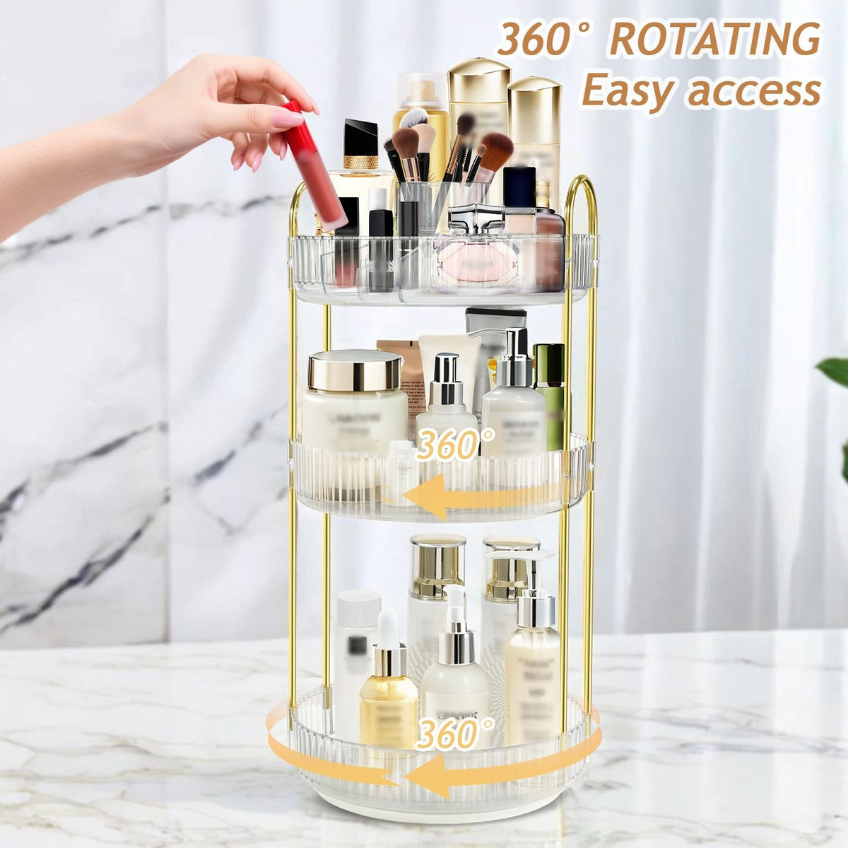 Rotating Makeup Organizer 3-Tier Acrylic Storage - 9 Inch Diameter