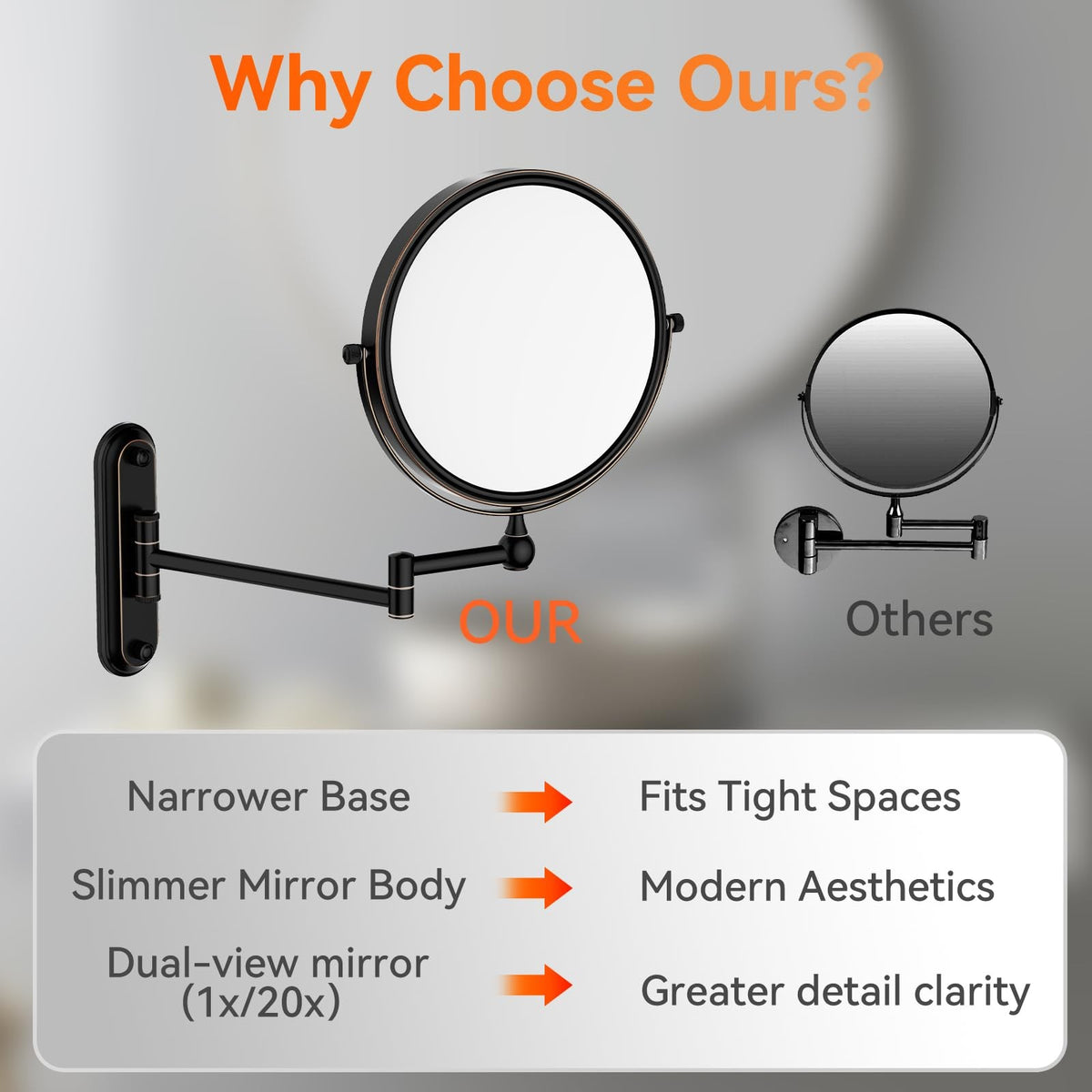 8-Inch Wall Mount Makeup Mirror with 20x Magnification and Adjustable Swivel - Oil Rubbed Bronze