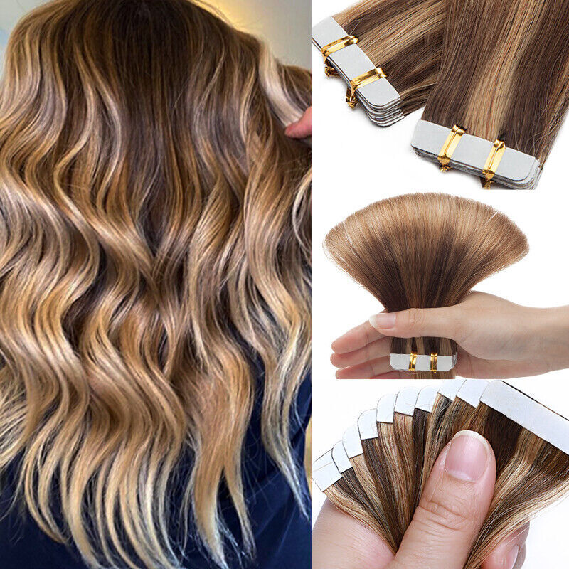 Russian Tape in Remy Hair Extensions Full Head - 100% Human Hair Skin Weft