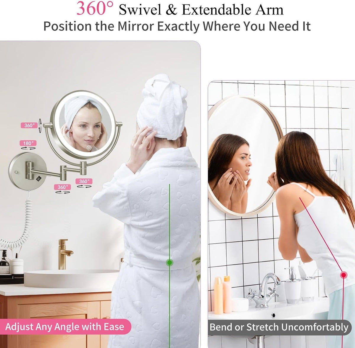 Wall Mounted Lighted Makeup Mirror with 30X Magnification, Adjustable Brightness