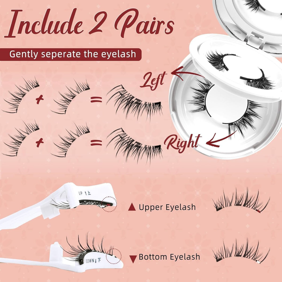 Magnetic Eyelashes Kit with Applicator - Reusable False Lashes, Natural Look
