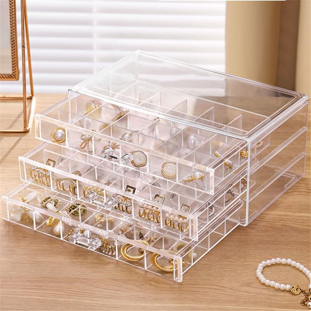 Acrylic Earring Organizer Box - Clear Storage Case with 72 Grids