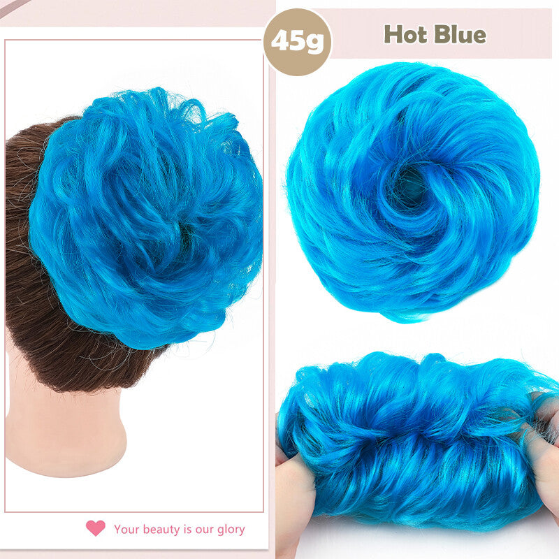 Natural Human Hair Messy Bun Ponytail Extensions with Curly Scrunchie Updo