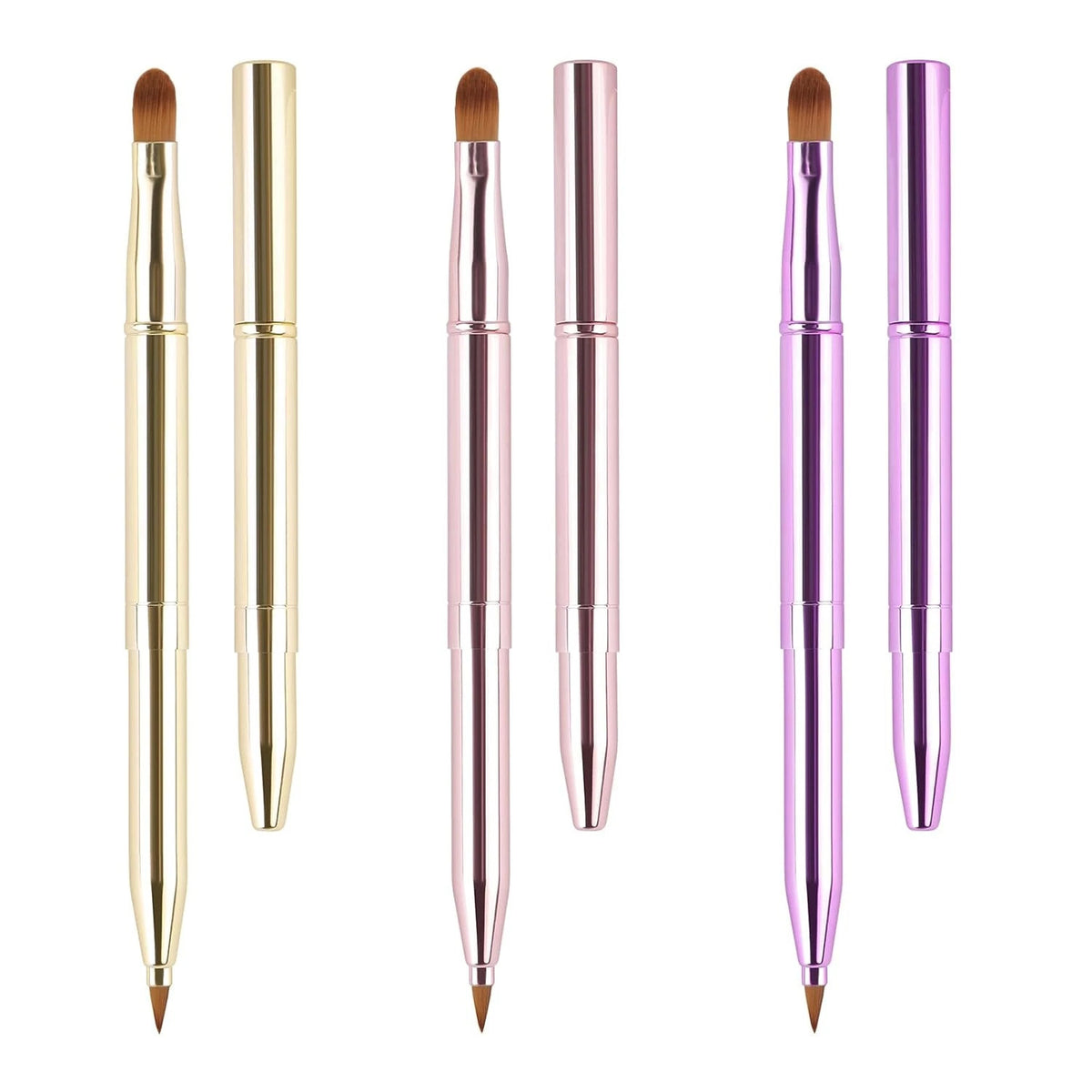 3 Pack Retractable Lip Brush Set Double-Ended Makeup Tools