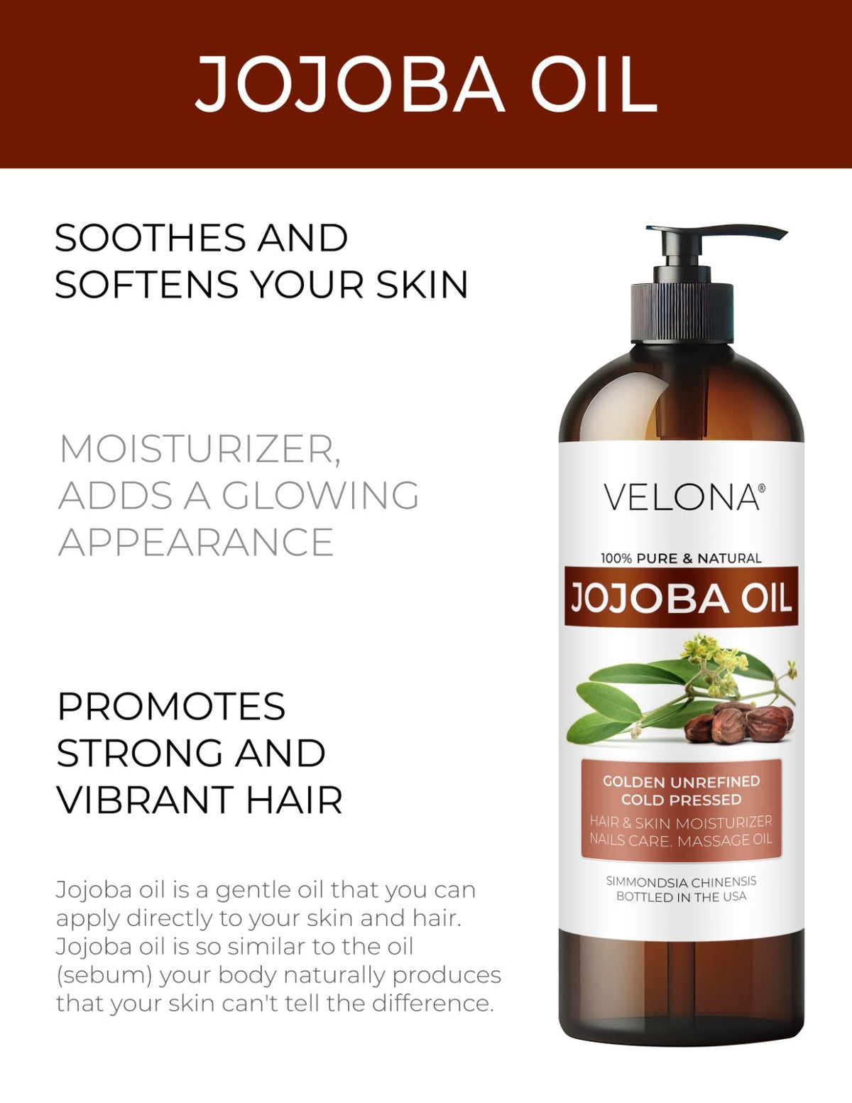 Pure Jojoba Oil - Natural Cold Pressed Moisturizer & Hair Treatment