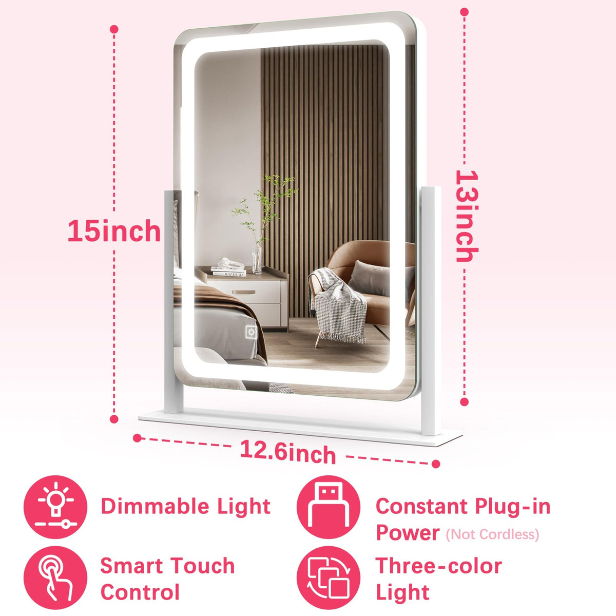 Vanity Mirror with Lights - 12.6x15 Inch LED Makeup Mirror, White