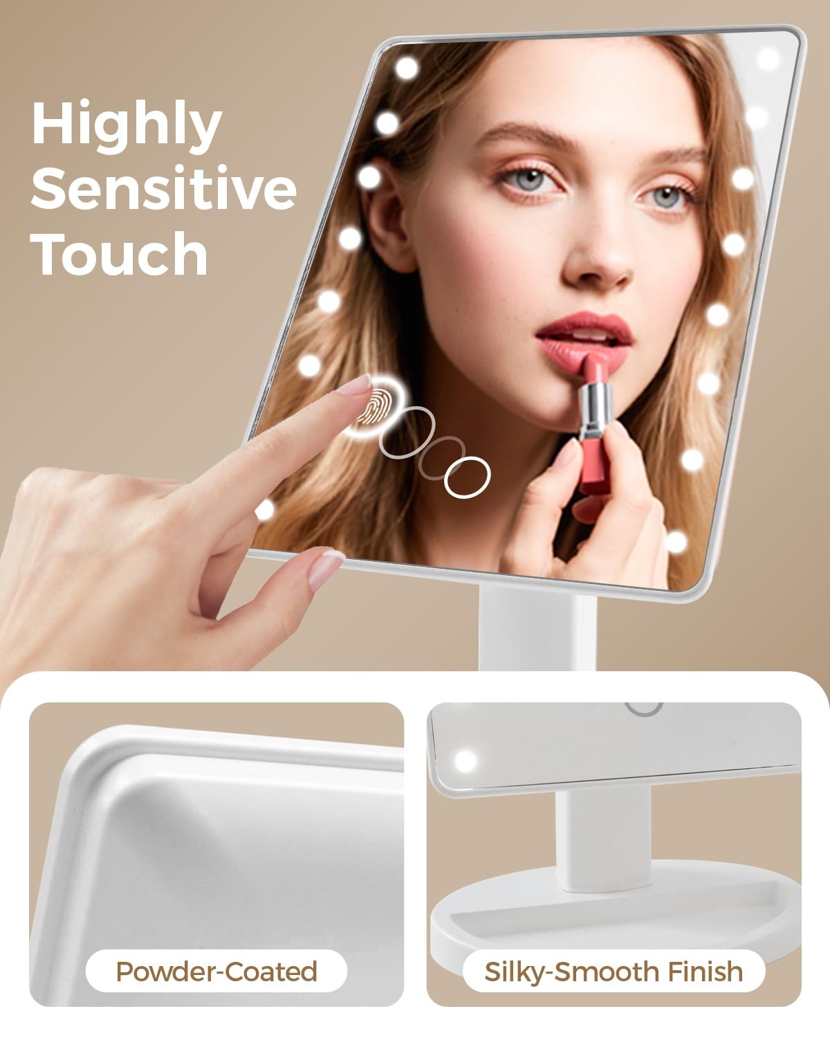 Dimmable Lighted Makeup Vanity Mirror with Dual Power USB & Batteries