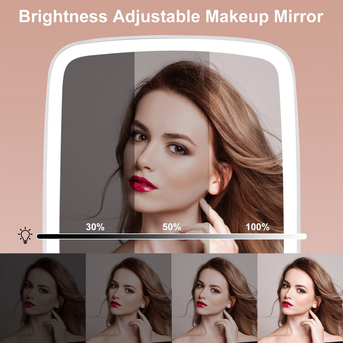 Portable LED Makeup Mirror with 3 Light Modes, Dimmable & Rechargeable