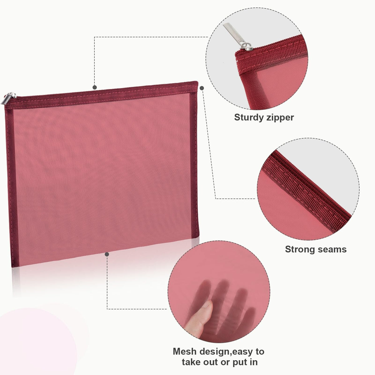 Mesh Makeup Bags Set of 6 Portable Travel Organizers with Zippers