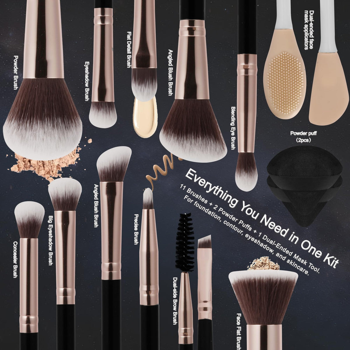 14-Piece Professional Makeup Brush Set with Synthetic Bristles & Travel Case