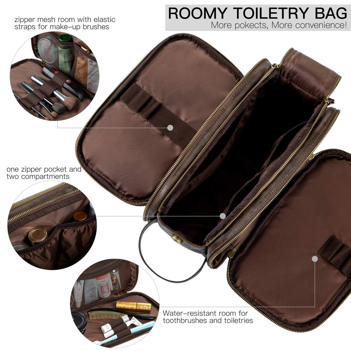Large Water-Resistant PU Leather Toiletry Bag for Men Travel Organizer