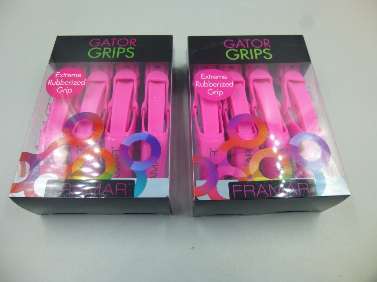 8 FRAMAR PINK EXTREME RUBBERIZED GATOR GRIPS / PROFESSIONAL HAIR CARE