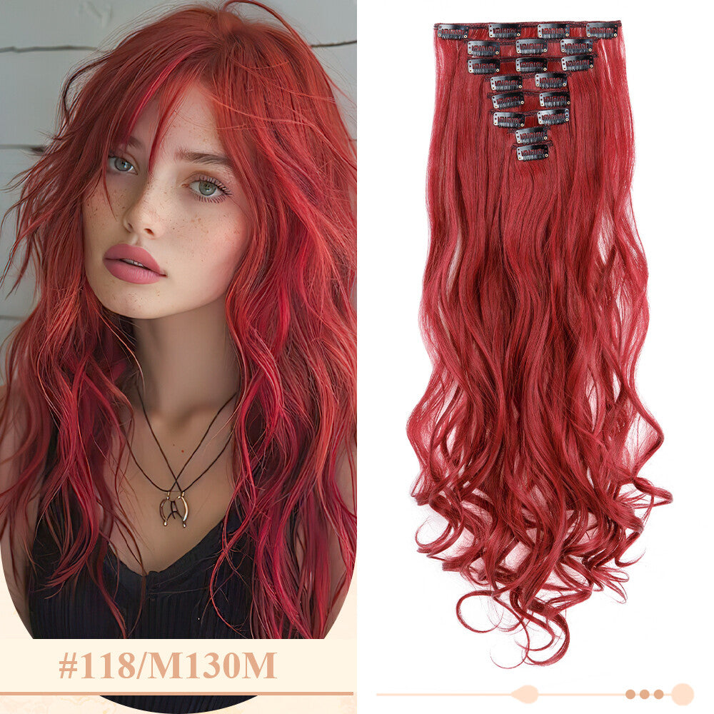 Clip-In Hair Extensions Full Head Ombre Highlight Synthetic Thick Hair 8-24 Inches