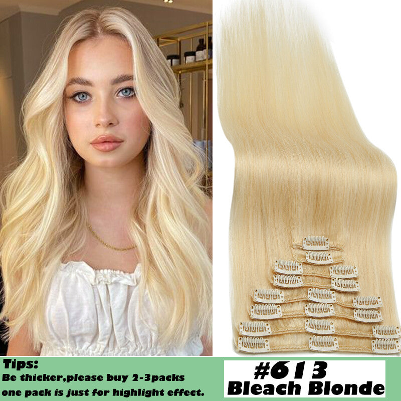 Full Head 8-Piece Clip-In Human Hair Extensions - Multiple Colors & Lengths