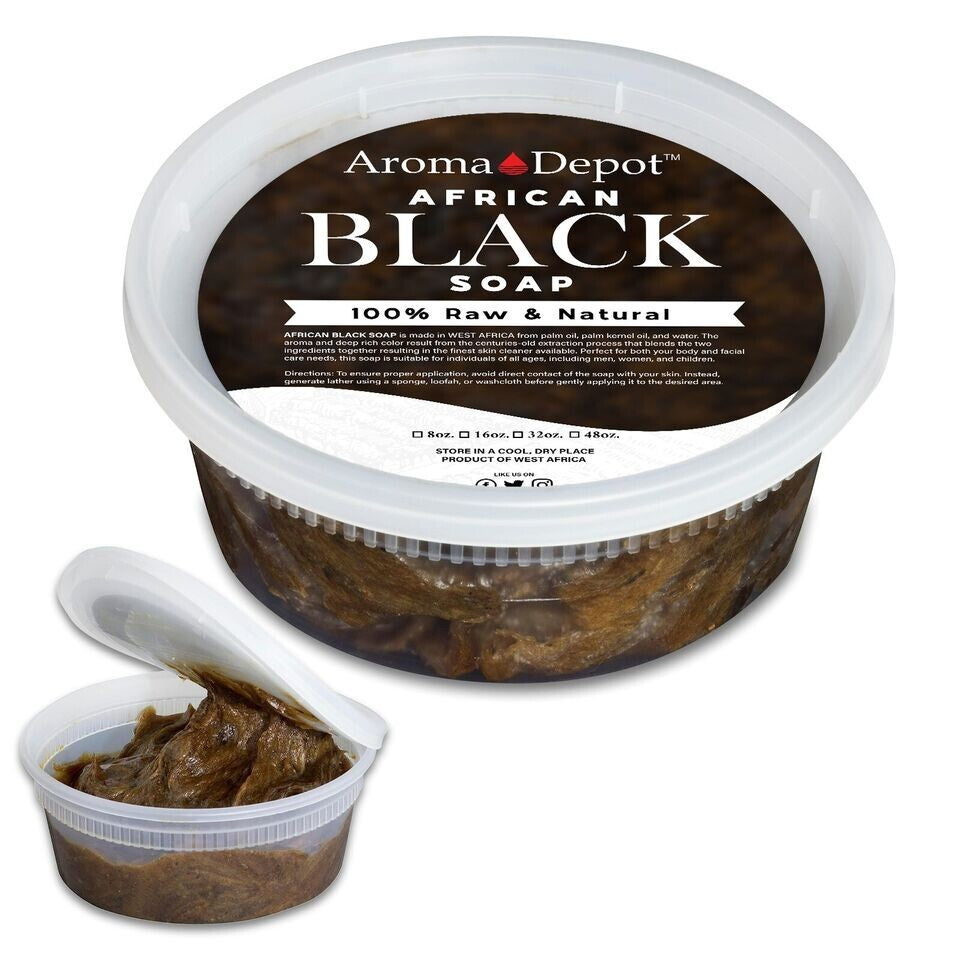 African Black Soap Paste 8oz - Natural Face Body Hair Wash, 6 Pack