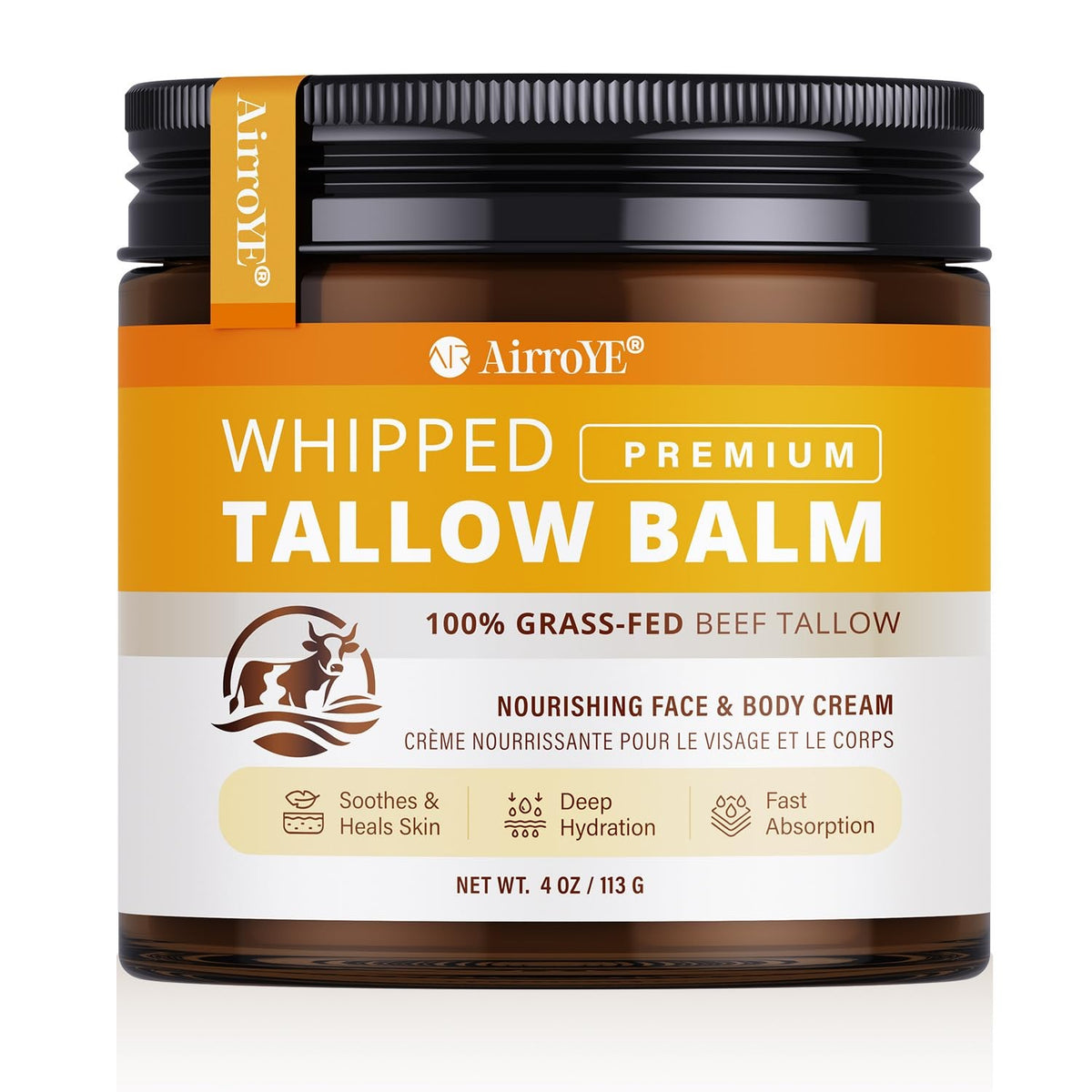 Grass-Fed Beef Tallow Skin Moisturizer - Natural Hydrating Balm 4oz