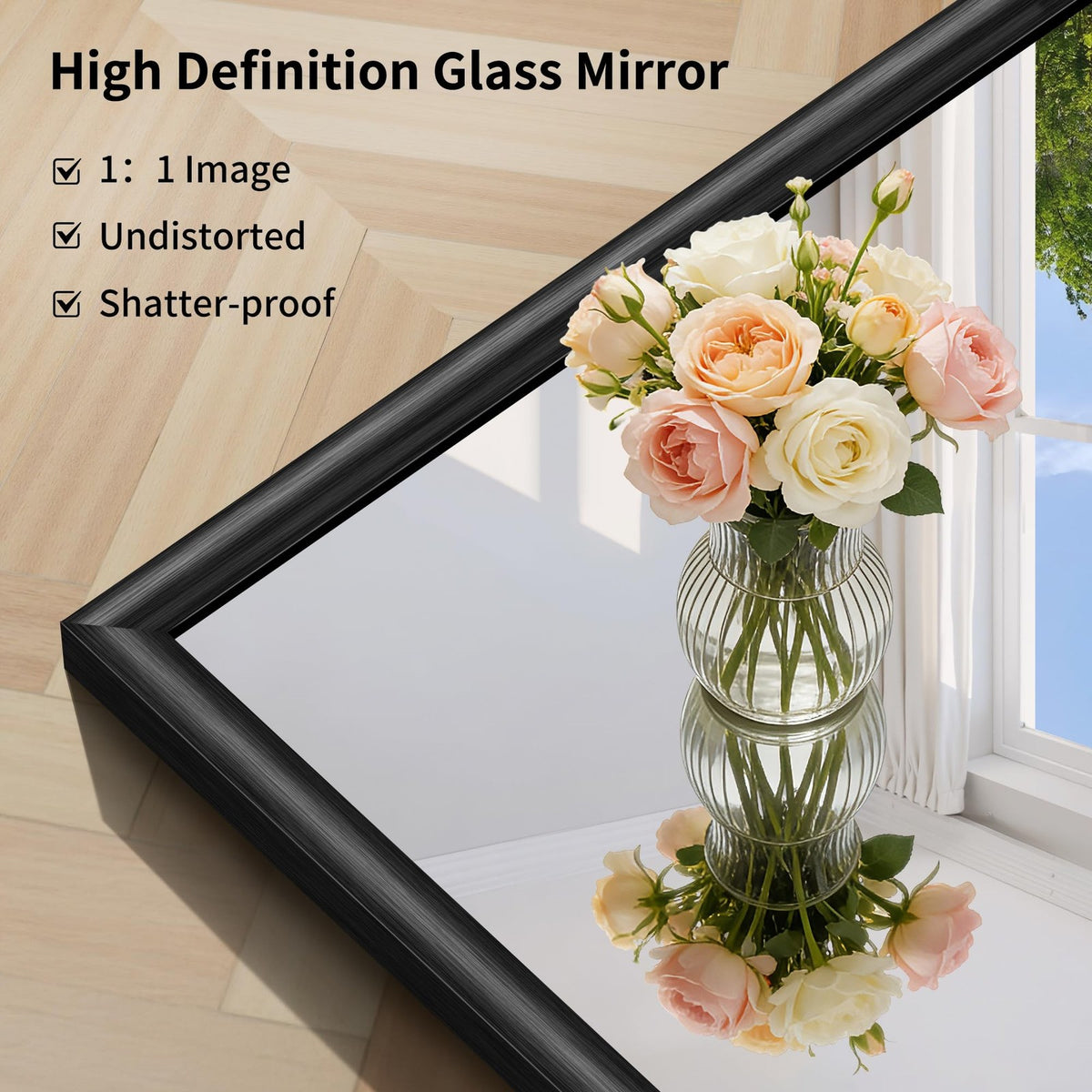 30x30 Black Framed Bathroom Mirror - Modern Raised Metal Wall Mirror