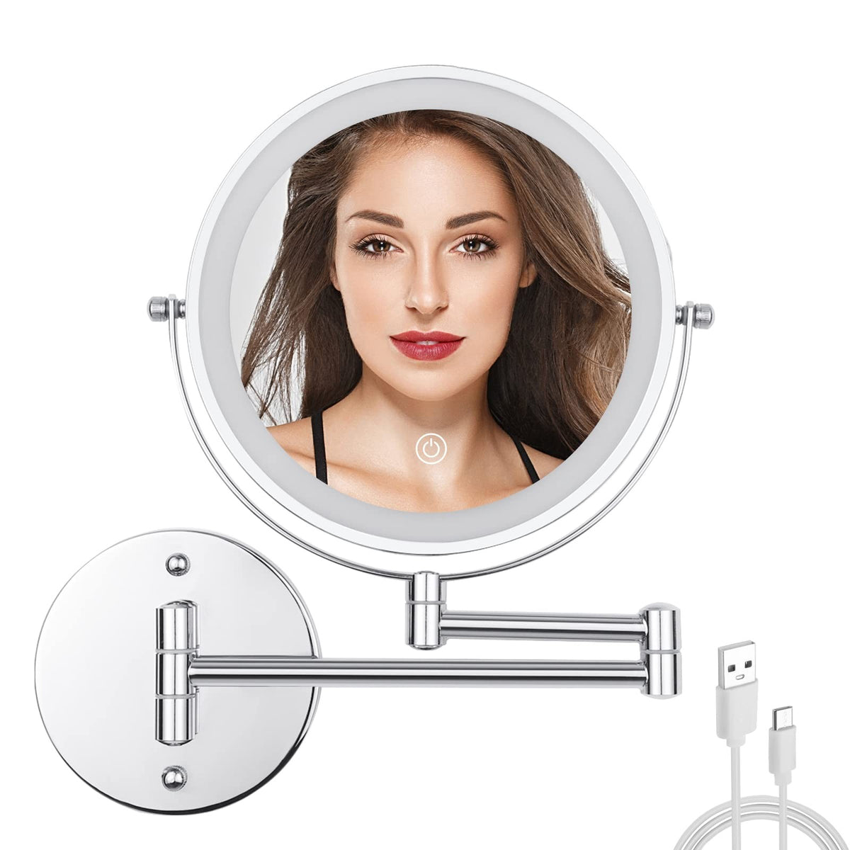8-Inch LED Wall Mounted Makeup Mirror with 10X Magnification, Adjustable Brightness & 3 Color Modes