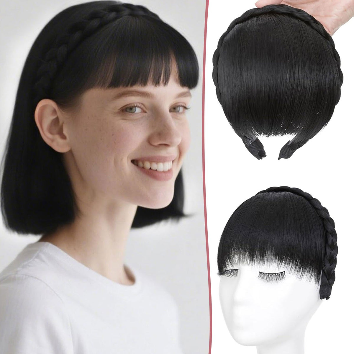 Braided Headband with Bangs Hair Extensions for Women and Girls