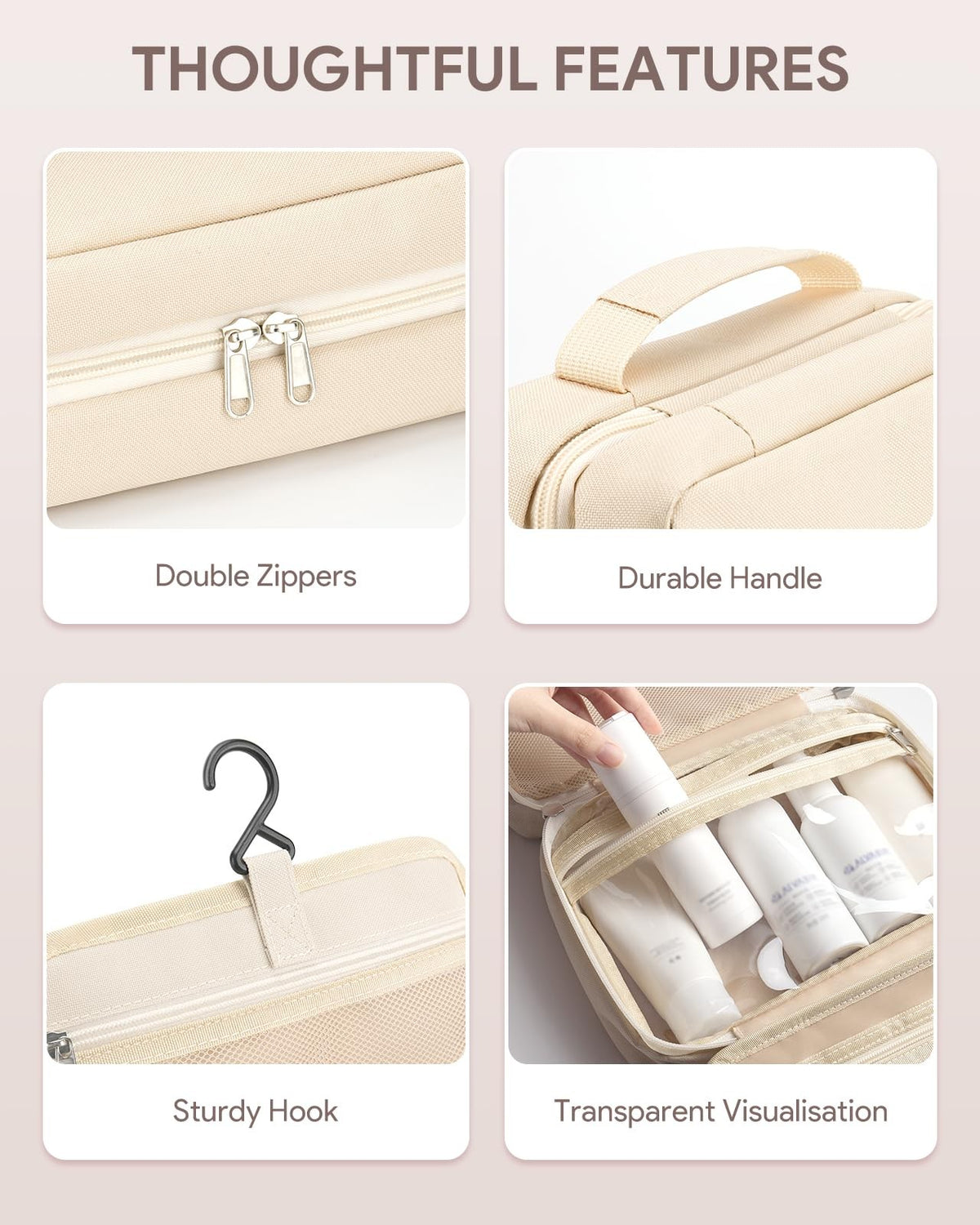 Travel Toiletry Bag for Women with Hanging Organizer and Waterproof Pouch