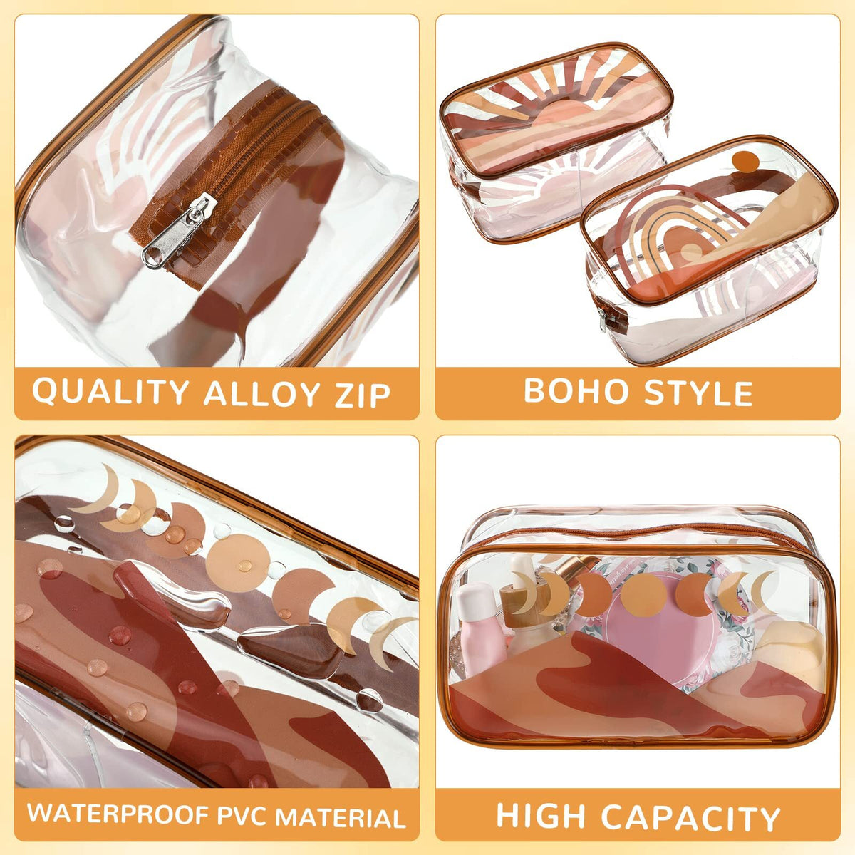 12 Pcs Clear Makeup Bags Set Rainbow Sunshine PVC Toiletry Organizer