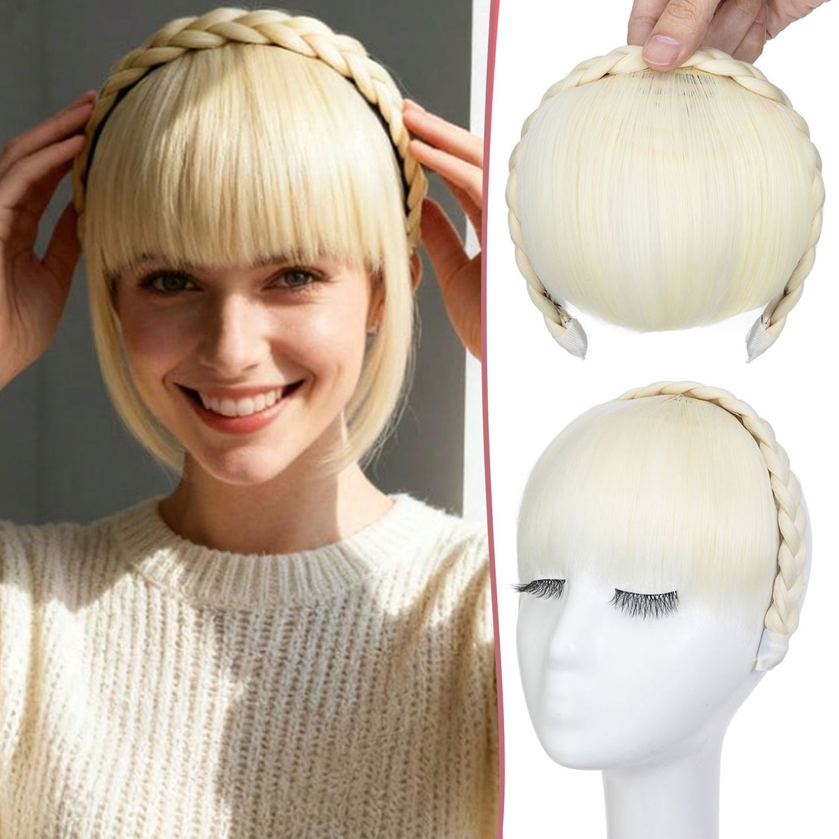 Braided Headband with Bangs Hair Extensions for Women and Girls