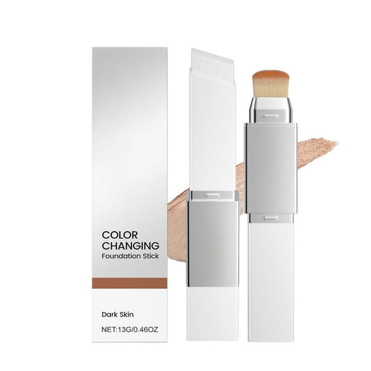 Color-Changing 2-in-1 Foundation Stick with Brush - Lightweight & Moisturizing for All Skin Types