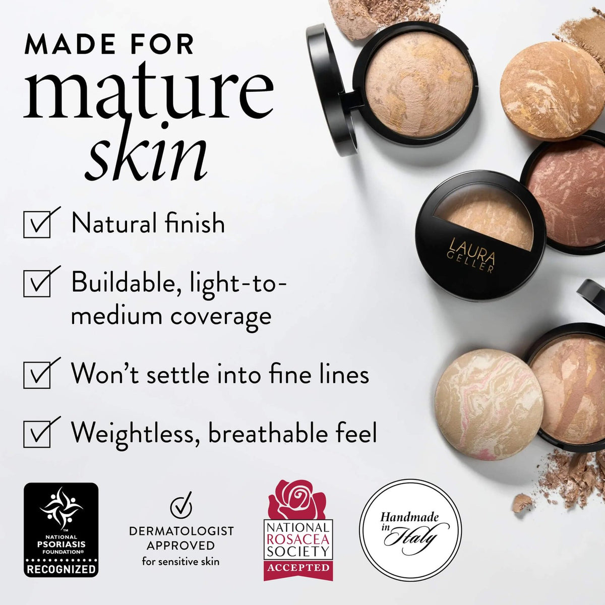 Baked Powder Foundation for Mature Skin - Self-Adjusting, Long-Wear, 0.32 oz