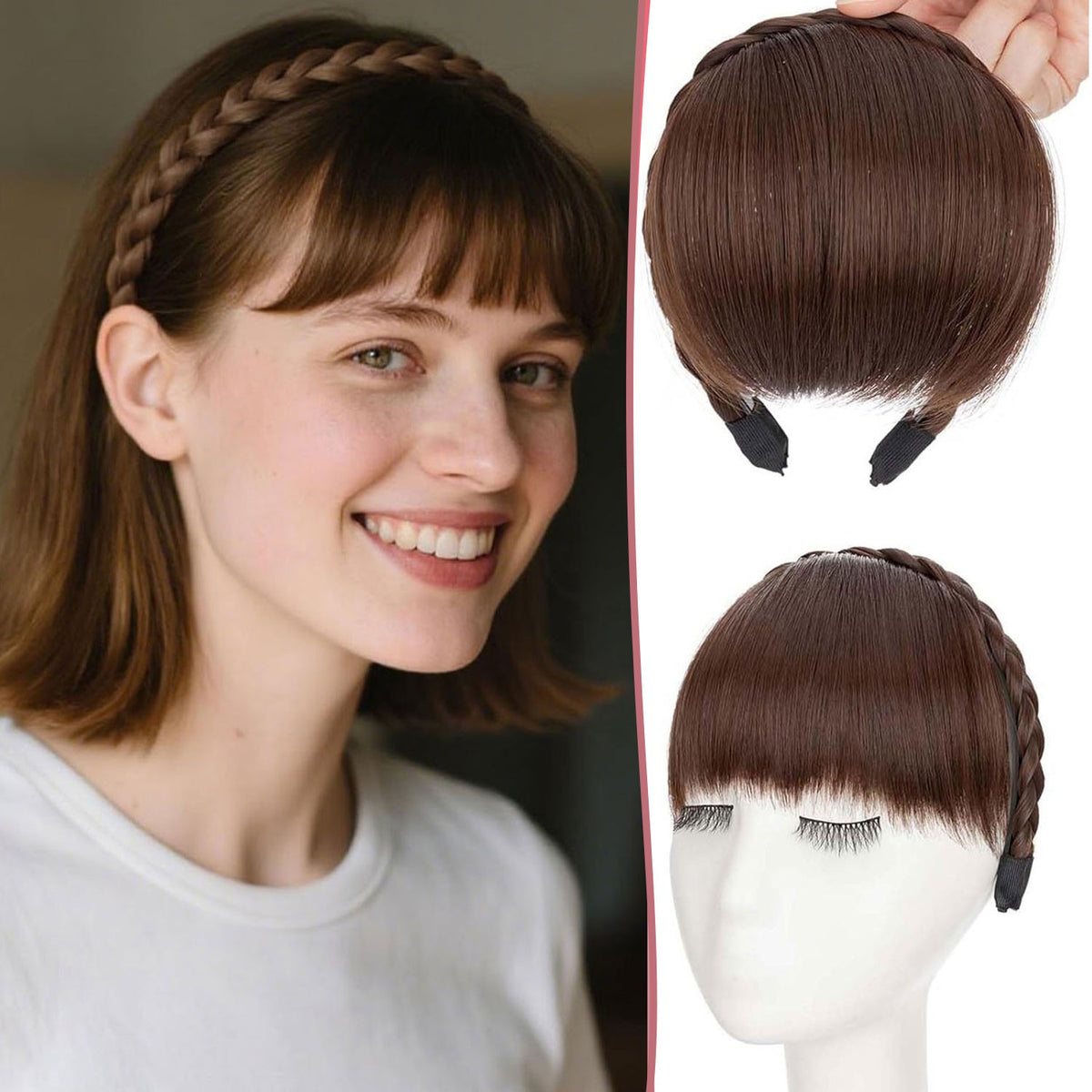 Braided Headband with Bangs Hair Extensions for Women and Girls