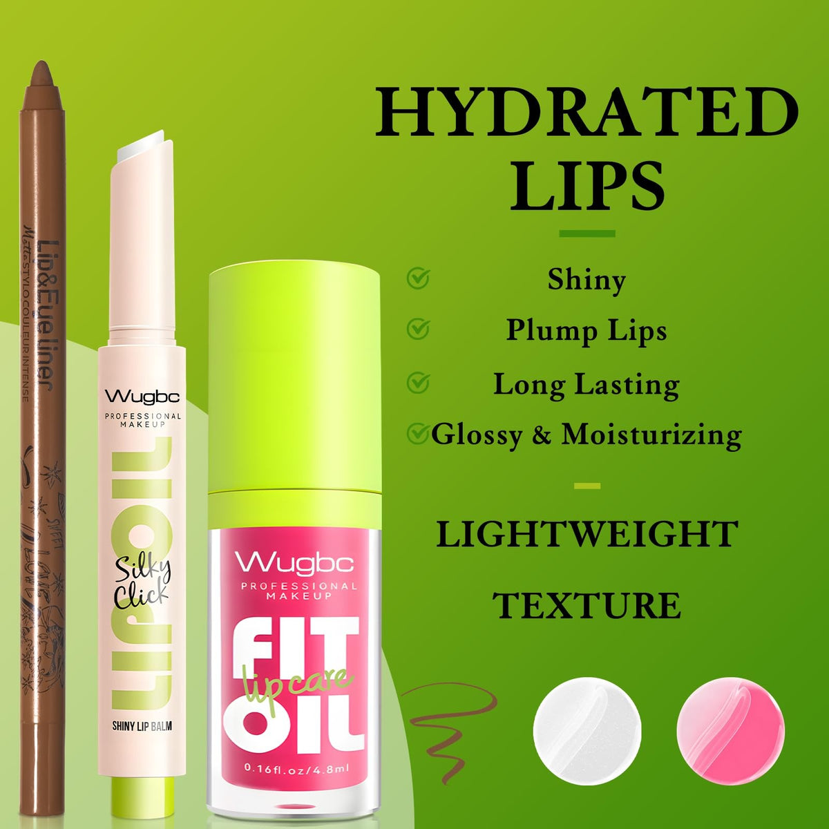Lip Makeup Set with Lip Liner & Hydrating Lip Gloss Oil - 3 Pieces