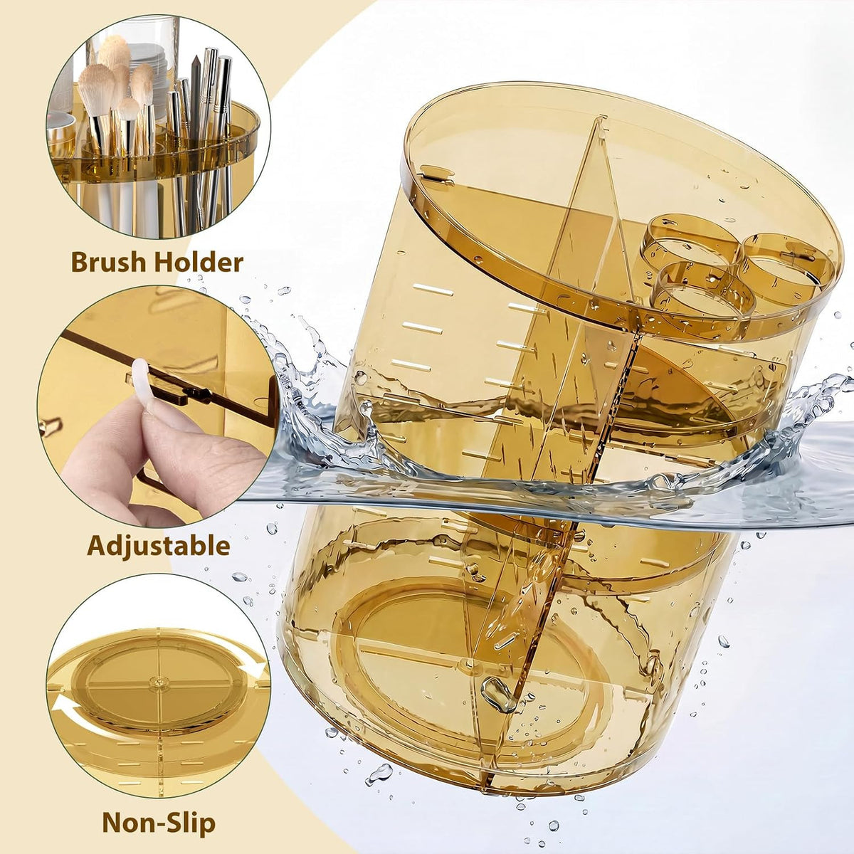 Rotating Makeup Organizer with Adjustable Layers and Storage