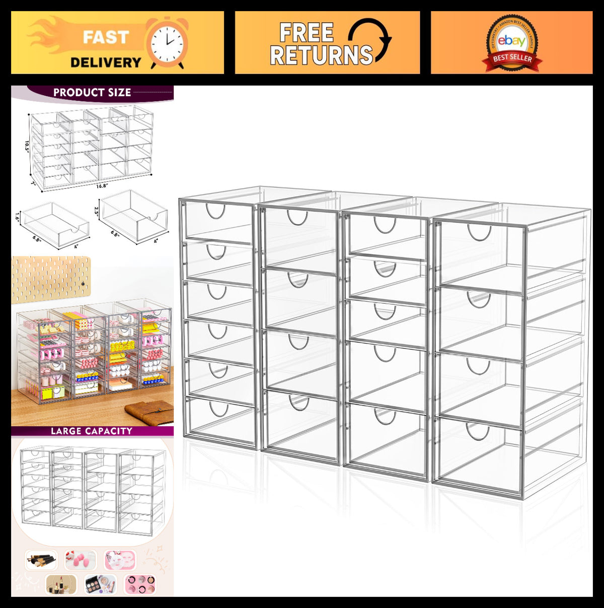 Acrylic Makeup Organizer with 19 Drawers - Cosmetic & Jewelry Storage
